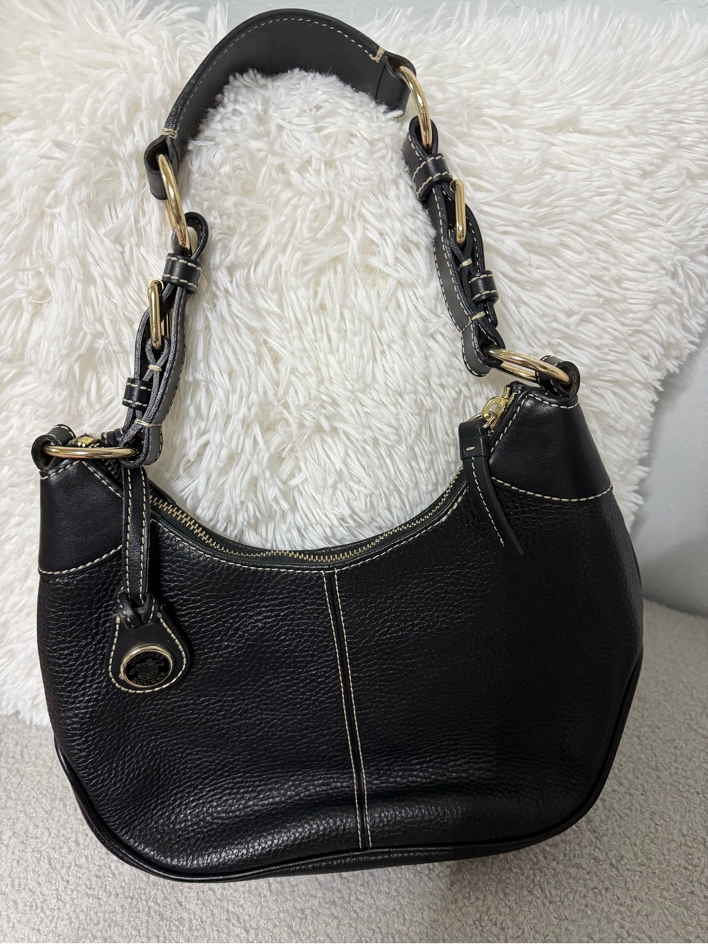 Dooney & Bourke Black AWL Leather 2 Hobo Bag with Gold Hardware Pristine bag